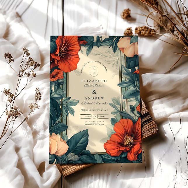 Convite Nouveau Europeu de Casamento Floral (Criador carregado)