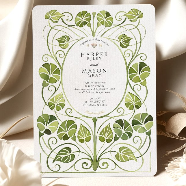 Convite Nouveau Greenery Foliage Wedding Elegante (Criador carregado)