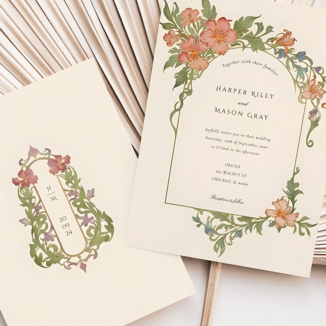 Convite Nouveau Iris Floral Casamento Elegante (Criador carregado)