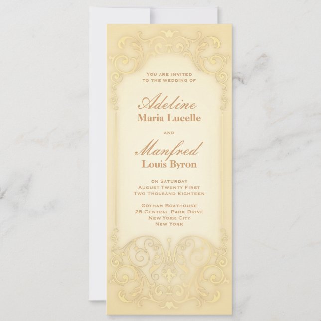 Convite Nouveau Victorian: Casamento de Rico Dourado pálid (Frente)