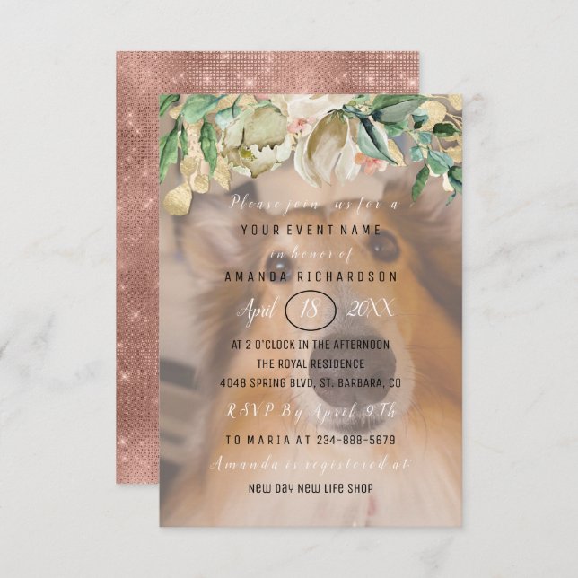 Convite Nova foto de cachorro de estimação Flores Rosa Beg (Frente/Verso)