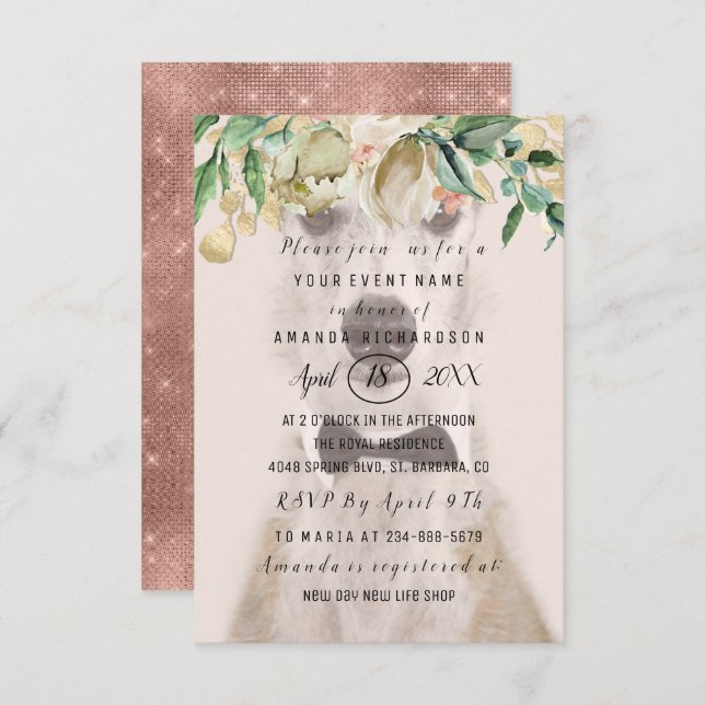 Convite Nova foto de cachorro de estimação Flores Rosa Dou (Frente/Verso)