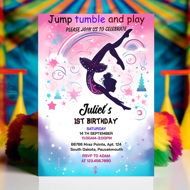 Convite nova ginástica de menina rosa-rosa moderna 10º ani (Criador carregado)