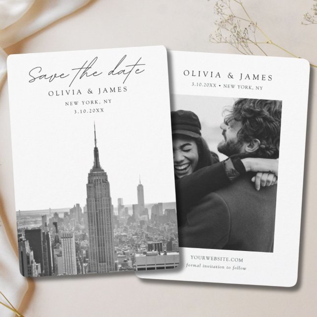 Convite Nova Iorque Salve a data preto e branco (New York City Wedding Save the Date Black & White Invitation)