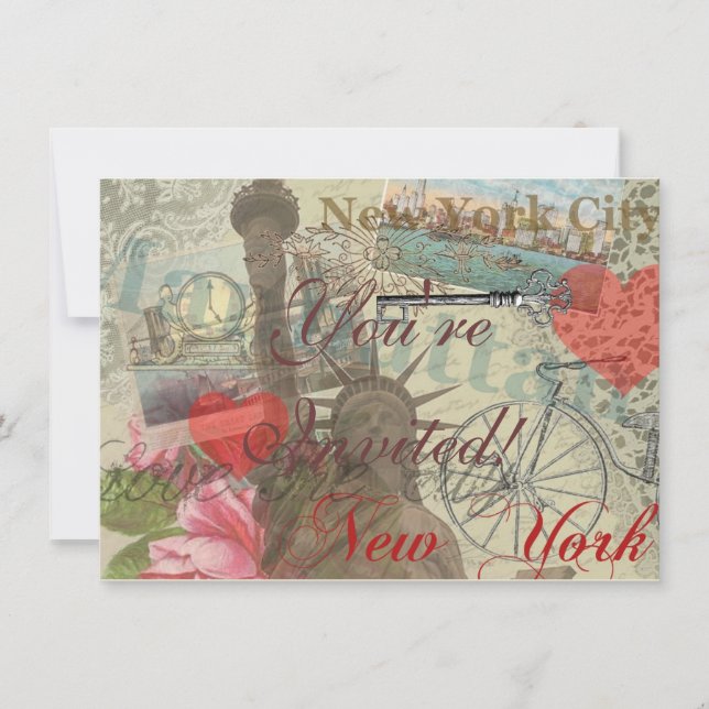 Convite Nova Iorque Vintage Liberty Skyline - Símbolo de A (Frente)