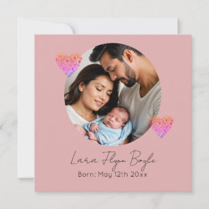 Convite "Nova Menina Personalizada - Coração Rosa e Foto"