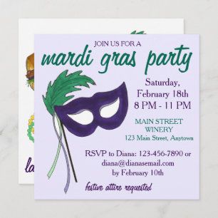 Convite Nova Orleans Mardi Gras Mascarada Ball Party