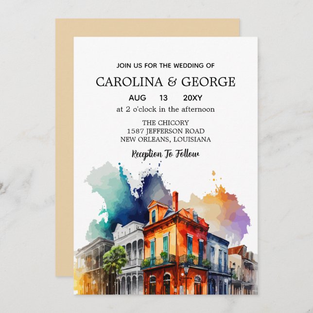 Convite Nova Orleans Nola Louisiana - Aquarela (Frente/Verso)