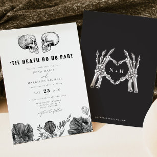 Convite NOVA Til Death Gothic Skull Black Floral Casamento