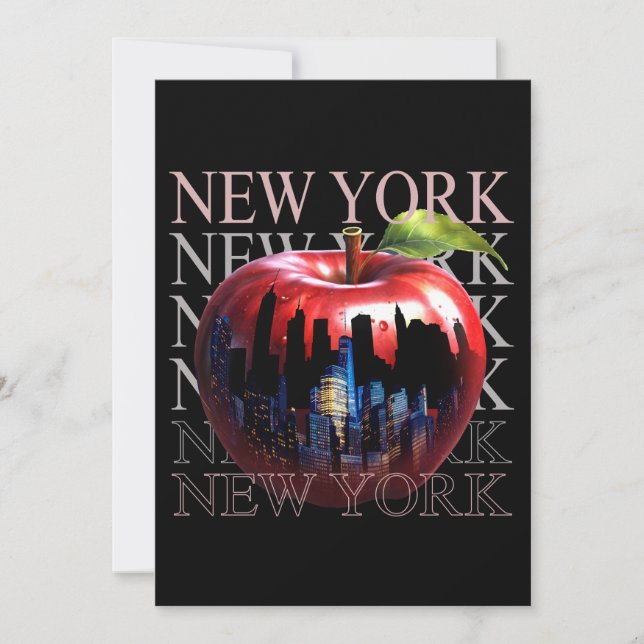 Convite Nova York A Grande Maçã Fruta Silhueta Cidade (Frente)