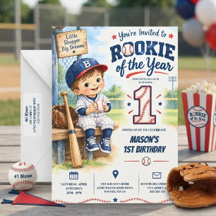 Convite Novato do Ano 1º Menino Beisebol Aniversário