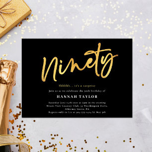 Convite Nove Black Dourado 90, Aniversário