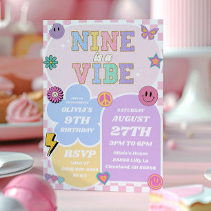 Convite Nove é um Vibe Preppy Patch 9ª Festa de aniversári