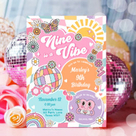 Convite Nove é um Vibe Retro Preppy Varsity Disco Aniversá