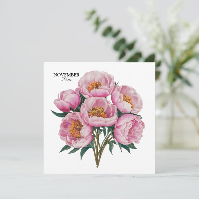 Convite Novembro Peony Bloom - Presente de Aniversário Per (Em pé/Frente)