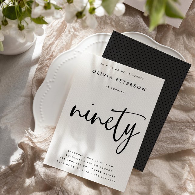 Convite Noventa | Tipografia moderna da Festa de aniversár (Criador carregado)