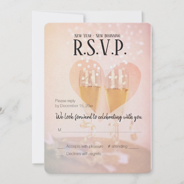 Convite Novo Ano Novo Começo/Casamento de Ano Novo/RSVP (Frente)
