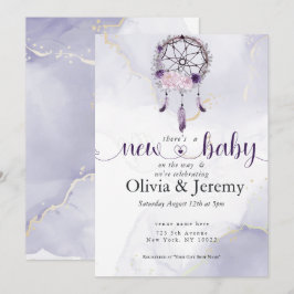 Convite Novo Bebe BOHO Amethyst Rosa Empoeirado Caçador de