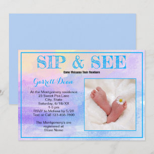 Convite Novo bebê em Blue "Sip and See" - Festa personali