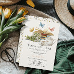 Convite Novo capítulo Chá Set Butterflies Book Chá de fral<br><div class="desc">Este elegante "novo capítulo começará em breve" convite de festas/lanche/chá apresenta um fundo creme com pilhas de livros,  borboletas,  buquê de flores,  bule e chá em aquarela. O verso apresenta um fundo creme com padrão floral. Personalize-o para as suas necessidades. Você pode encontrar produtos correspondentes na minha loja.</div>