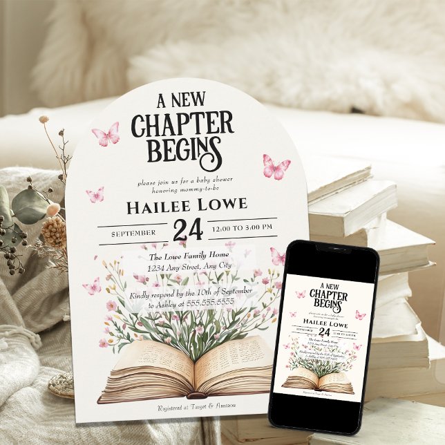 Convite Novo Capítulo Começa Chá de fraldas Rosa Castanho (Criador carregado)