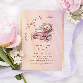 Convite Novo Capítulo Começa Livros Florais Baby Shower