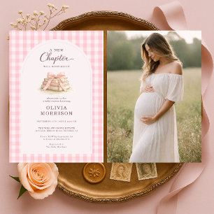 Convite Novo Capítulo Começa Rosa Arco Foto Chá de Bebê