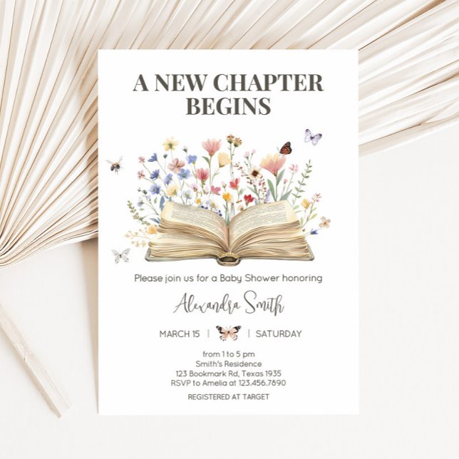 Convite Novo capítulo do Storybook inicia o Chá de fraldas (A New Chapter Begins Storybook Baby Shower Invitation)