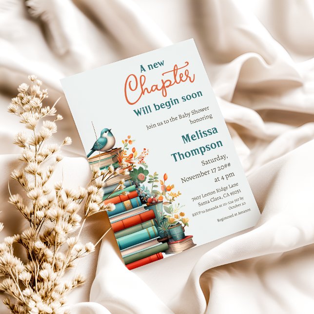 Convite Novo capítulo Iniciar Chá de fraldas de Livro Flor (Criador carregado)