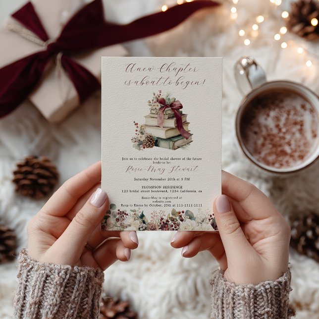 Convite Novo capítulo - Rustic Winter Storybook Chá de pan (New Chapter Rustic Winter Storybook Bridal Shower Invitation)