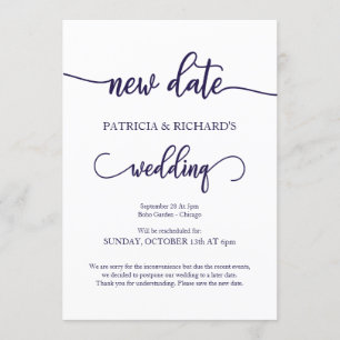 Convite Novo Casamento Adiado Data Azul-Marinho Script