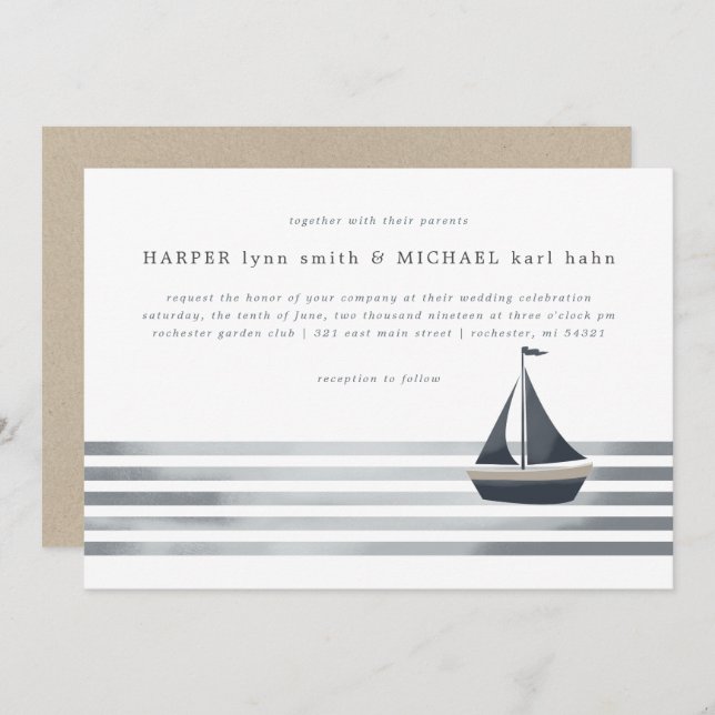 Convite Novo casamento náutico em veleiro na inglaterra (Frente/Verso)