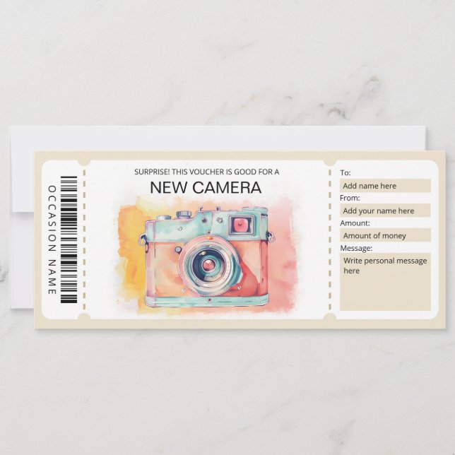 Convite Novo Certificado de Presente de Câmera (Frente)