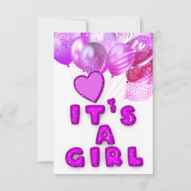 Convite Novo Chá de bebê É um hológrafo de Balões Rosa Men (Verso)