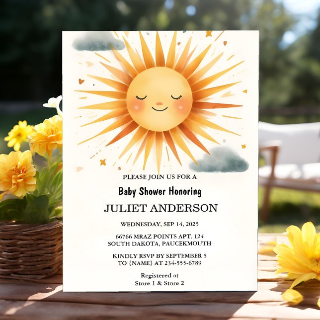 Convite Novo Chá de fraldas de Sol da Nuvem Céu Único Rosa (Criador carregado)