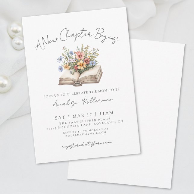 Convite Novo Chá de fraldas do Livro do Capítulo Selvagem (Wildflower New Chapter Book Baby Shower Invitation)