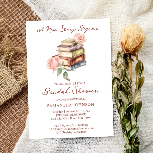 Convite Novo chá de panela de capítulo do livro de históri (Story book new chapter books library themed bridal shower invitation editable template download)