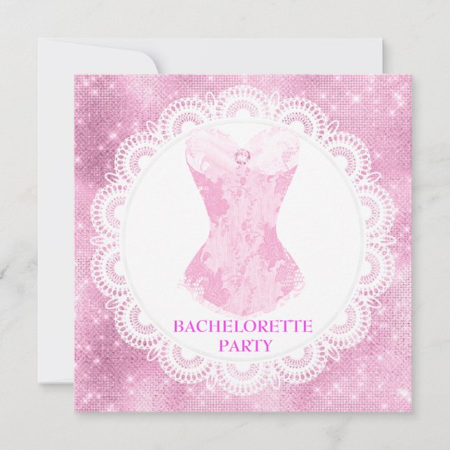 CONVITE NOVO CORSETE ROSA BRILHANTE LACE BONITO ELEGANTE (Frente)