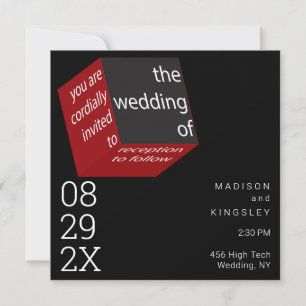 Convite Novo Cubo de Alta Tecnologia Preto Épico Geométric