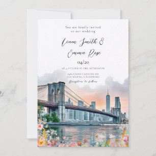Convite Novo Destino Casamento Aquarela Nova York Casament