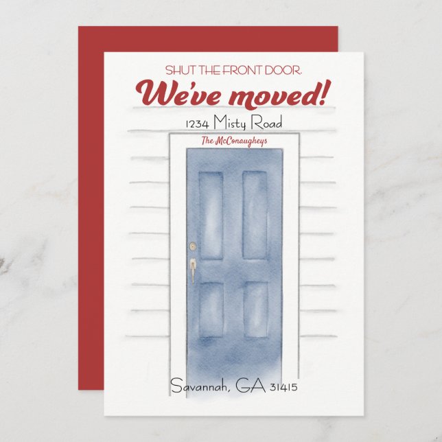 Convite Novo Endereço Azul Fechar A Placa Frontal (Frente/Verso)