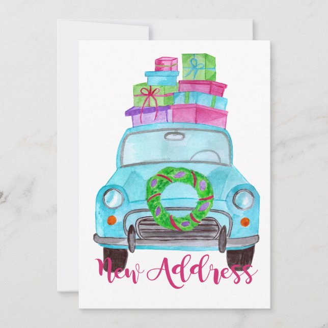 Convite Novo endereço Classic Christmas Car (Frente)