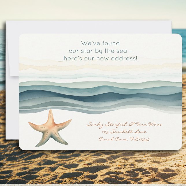 Convite Novo Endereço Elegante (Beach themed new address new home announcement card, Popular in Florida, California, beach homes)