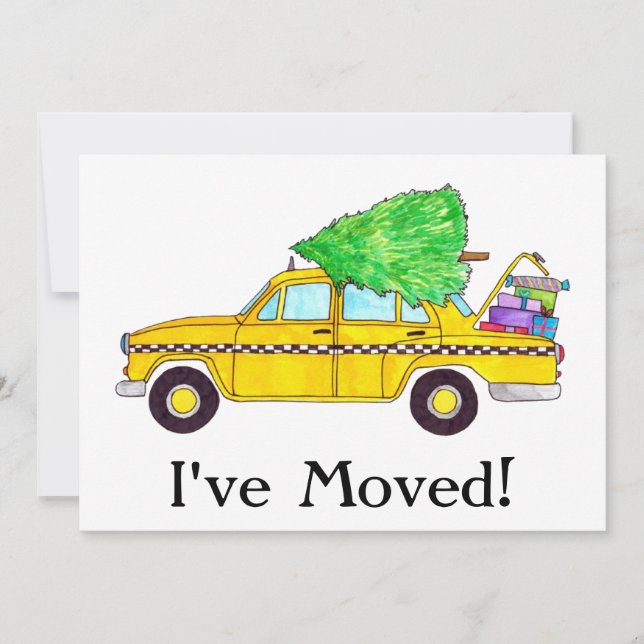 Convite Novo endereço Presentes de Natal de táxi amarelo (Frente)