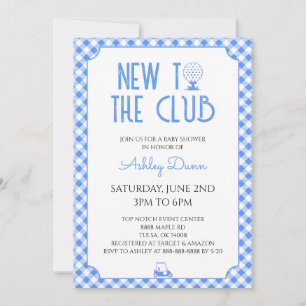 Convite Novo no Clube Azul Xadrez Golfe Churrasco de Bebê