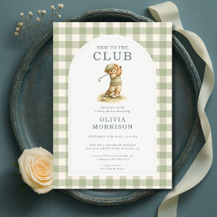 Convite Novo no Clube Chá de Bebê Urso de Gingham Golfe
