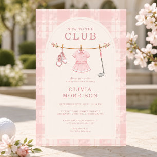 Convite Novo No Clube Chuveiro de Bebê Rosa Golfe Préppy