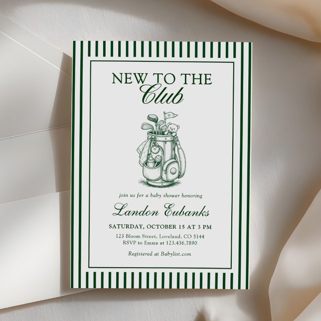 Convite Novo no Clube de Golfe Chá de Bebê Menino (Criador carregado)