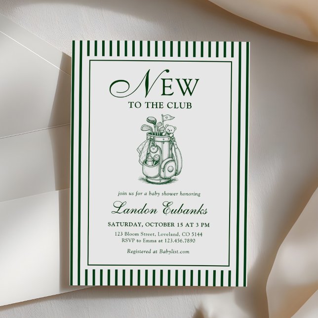 Convite Novo no Clube de Golfe Menino Chá de Bebê (Criador carregado)
