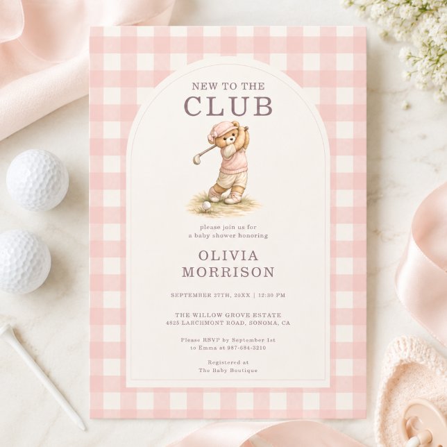 Convite Novo no Clube de Golfe Urso Rosa Churrasco de Bebê (Criador carregado)